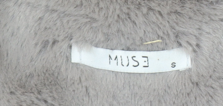 MUSE Women Grey Faux Fur Hooded Mid-Length Coat Size S