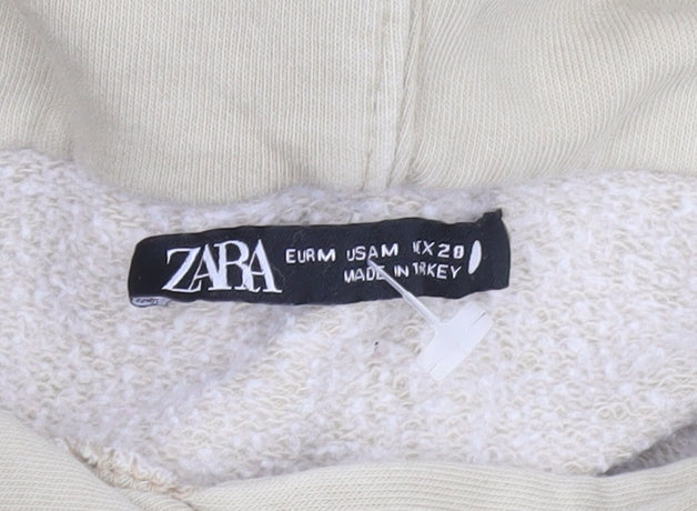 Zara Womens Beige Hooded Pullover Sweatshirt Size M Los Angeles Design