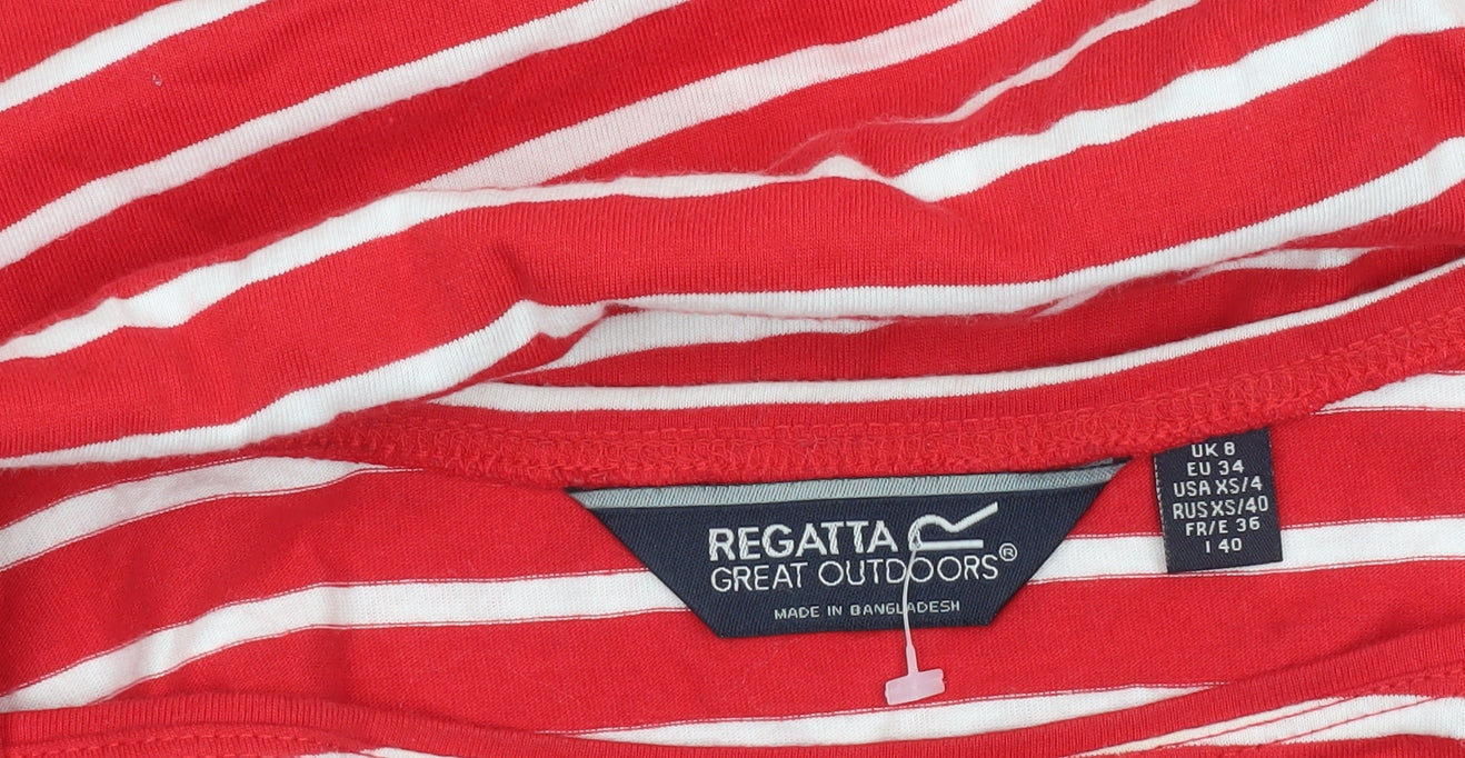 Regatta Womens Red Striped 3/4 Sleeve Cotton Nautical Top Size 8