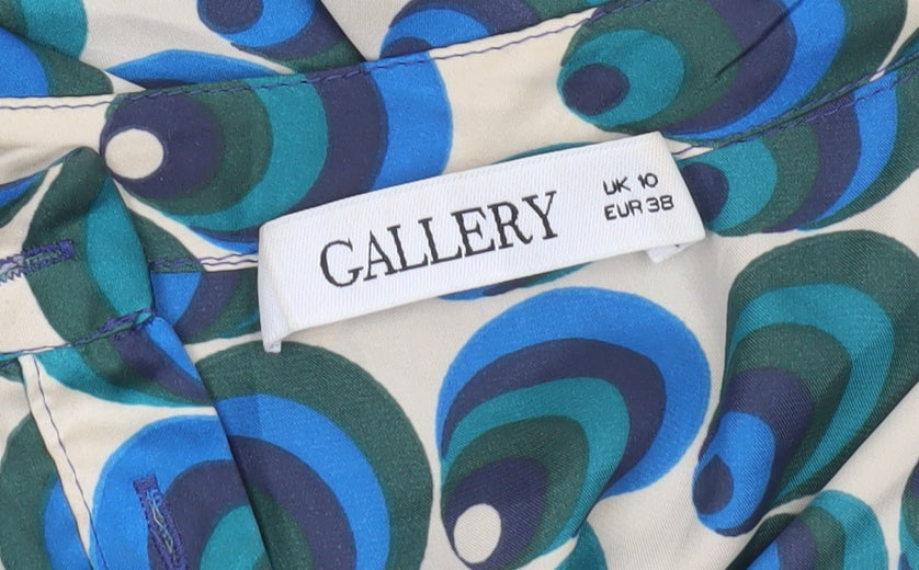Gallery Women’s Blue Geometric Tunic Blouse UK 10 Long Sleeve Polyester