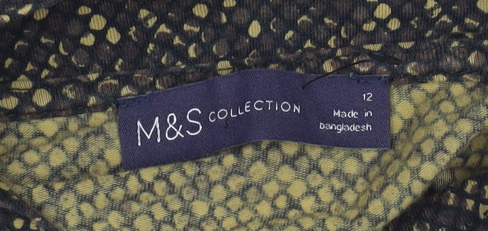 Marks & Spencer Womens Brown Geometric Roll Neck Long Sleeve Top Size 12