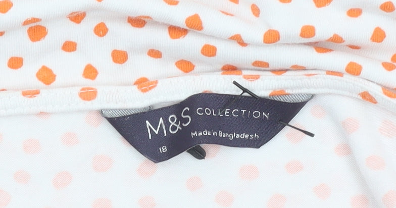Marks & Spencer Women's White Orange Polka Dot 3/4 Sleeve T-Shirt Size 18