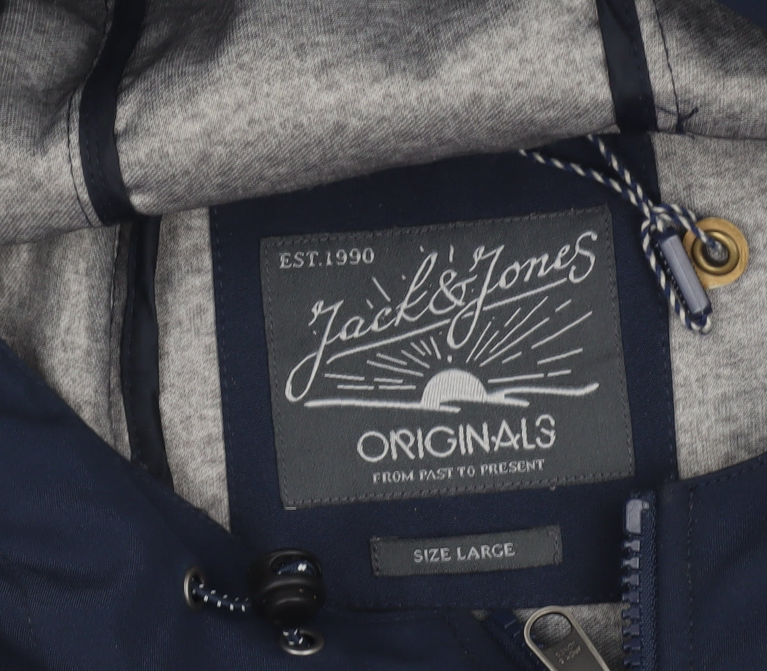 Jack & Jones Mens Navy Hooded Softshell Jacket Large Casual Windbreaker