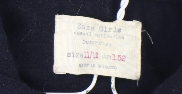 Zara Girls Blue Wool Blend Double-Breasted Pea Coat 11-12 Years