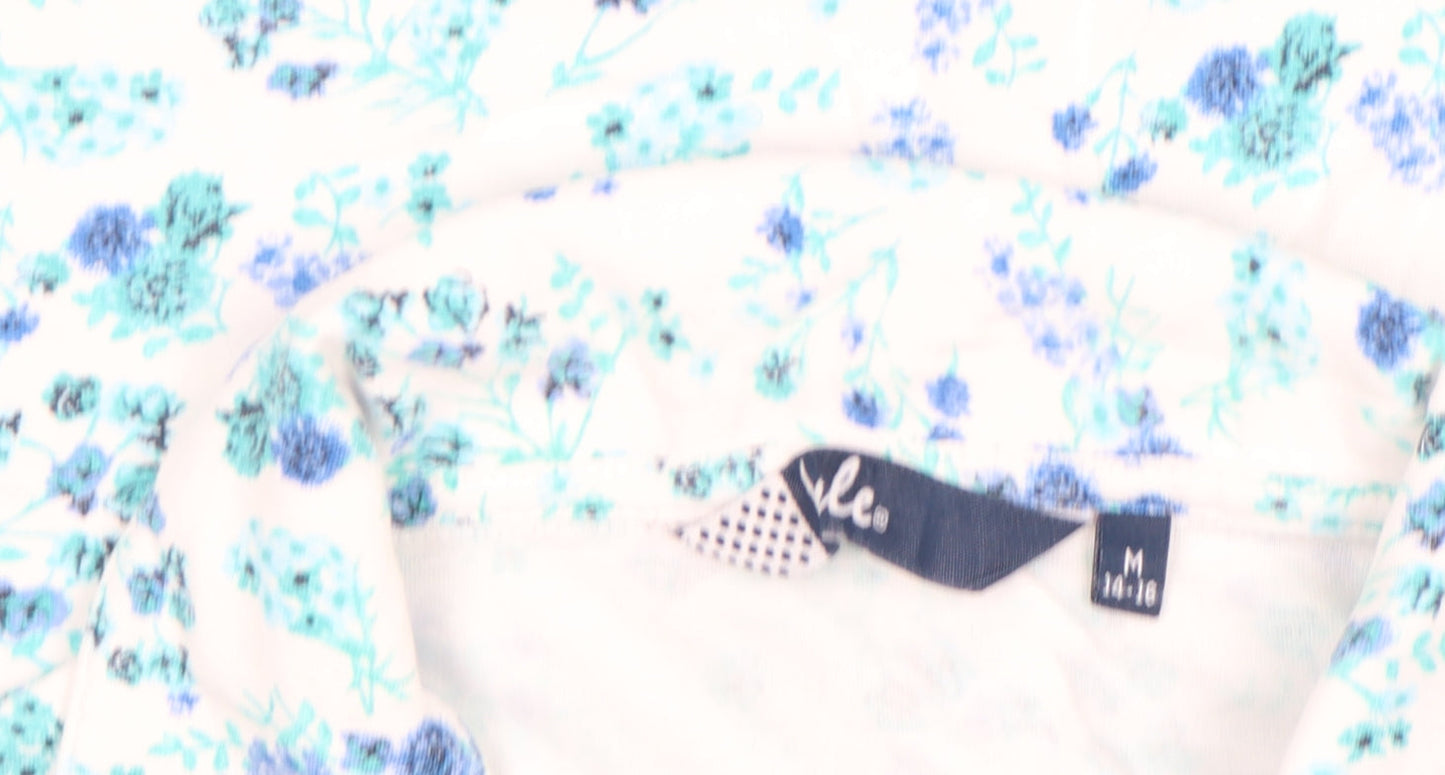 Vibe Womens White Blue Floral Cotton Polo Shirt Size M 14-16