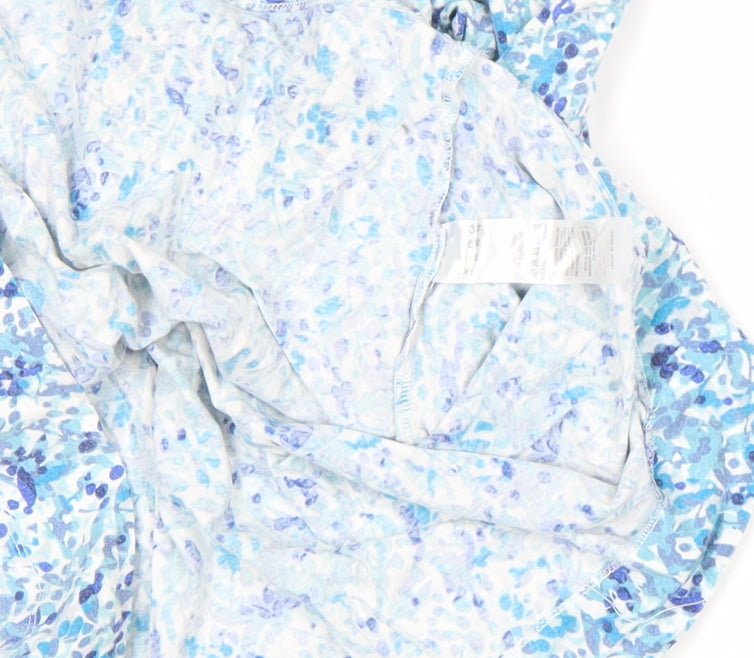 DASH Women's Blue Floral 3/4 Sleeve Cotton Tunic Blouse Size 12