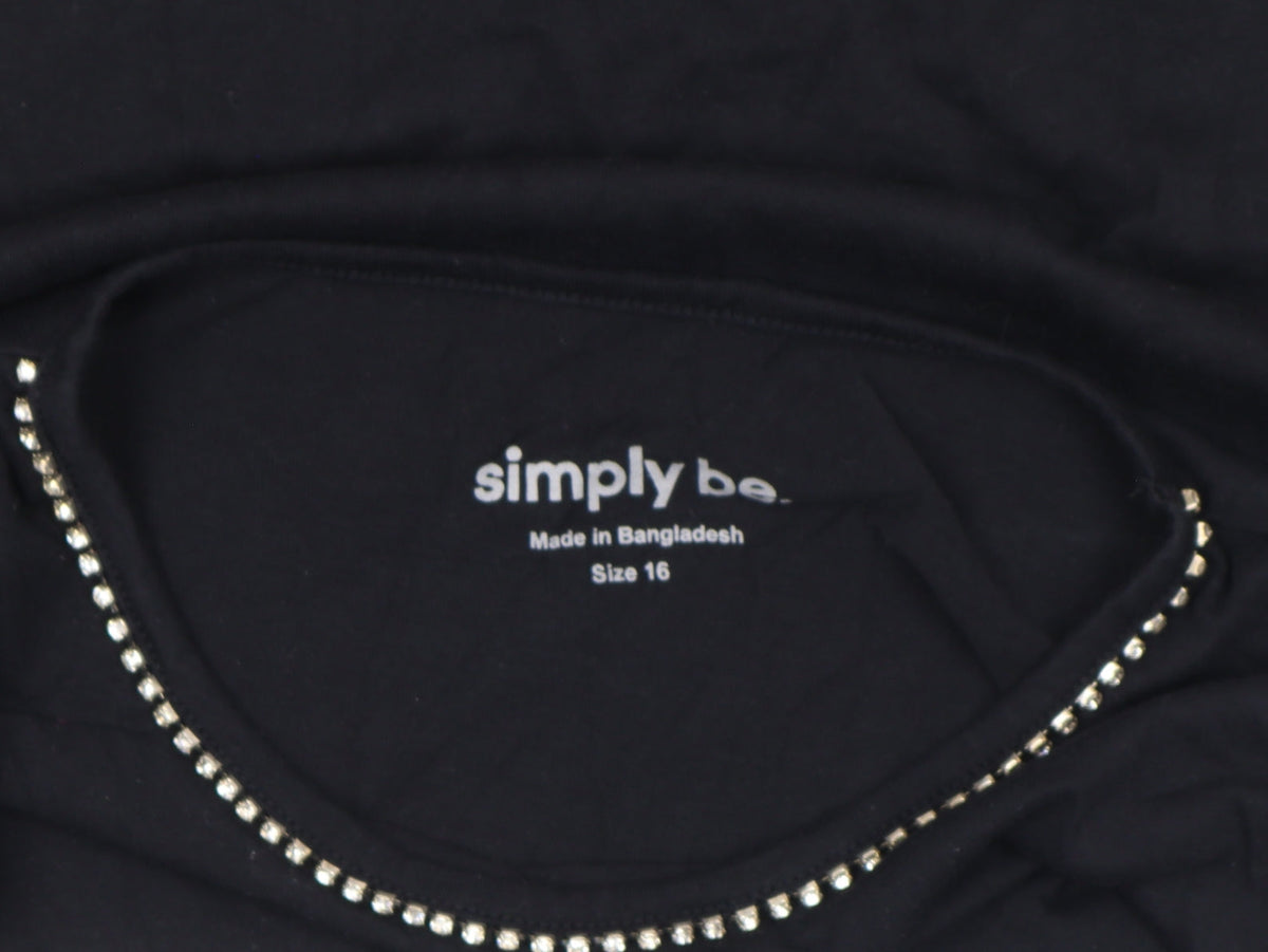 Simply Be Womens Black Beaded Neck Short Sleeve Cotton T-Shirt Size 16