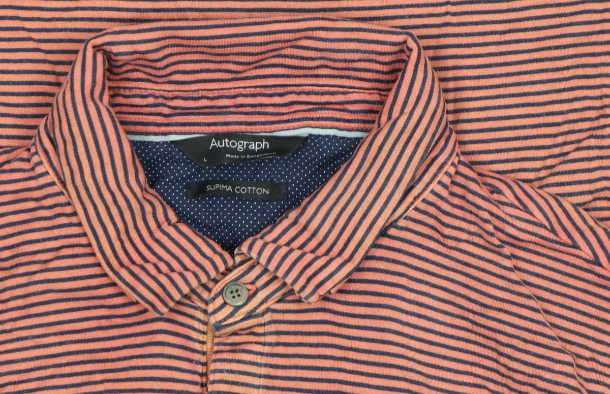 Marks & Spencer Autograph Men's Orange Striped Cotton Polo Shirt Size L