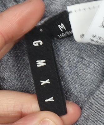 GMXY Girls Grey Cardigan Medium Knit V-Neck Graphic Buttoned Jumper