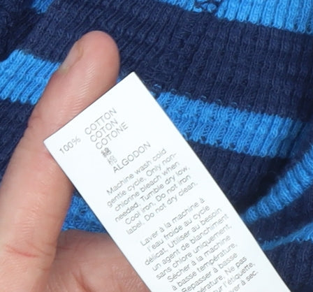 Gap Kids Boys Blue Striped Cotton Pullover Hoodie 8-9 Years