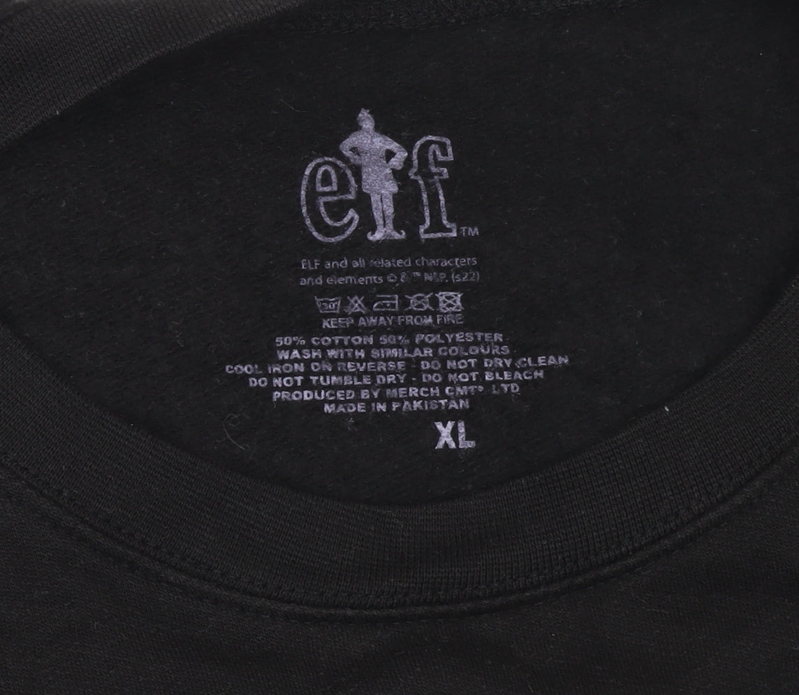 Elf Black Christmas Sweatshirt XL Women's OMG Santa Graphic