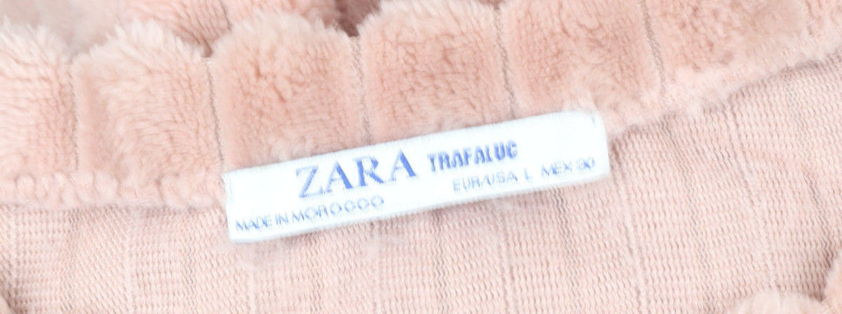 Zara Trafaluc Women Pink L Fleece Pullover Sweatshirt Soft Faux Fur