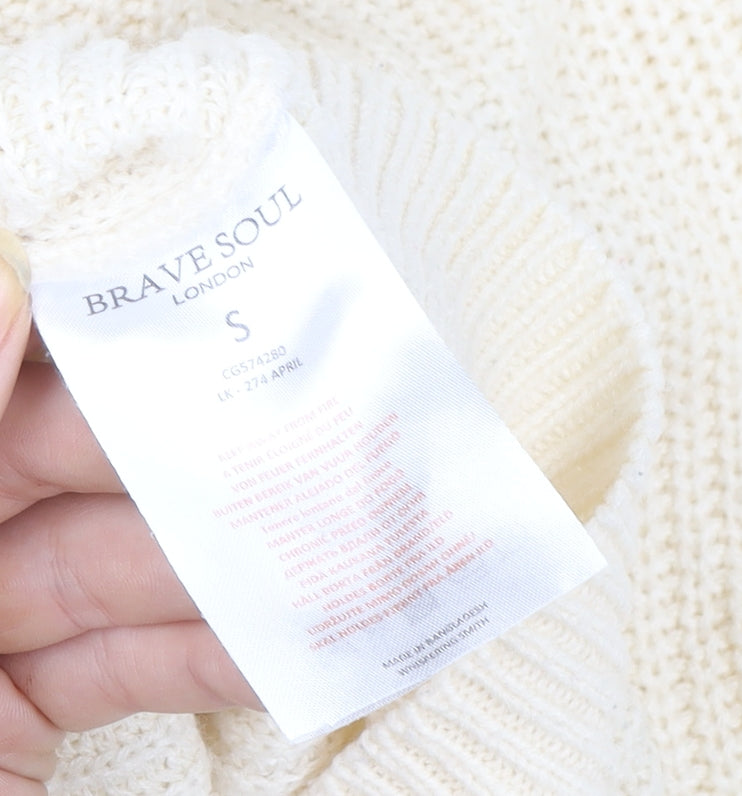 Brave Soul Women Ivory Knit Pullover Sweater Small