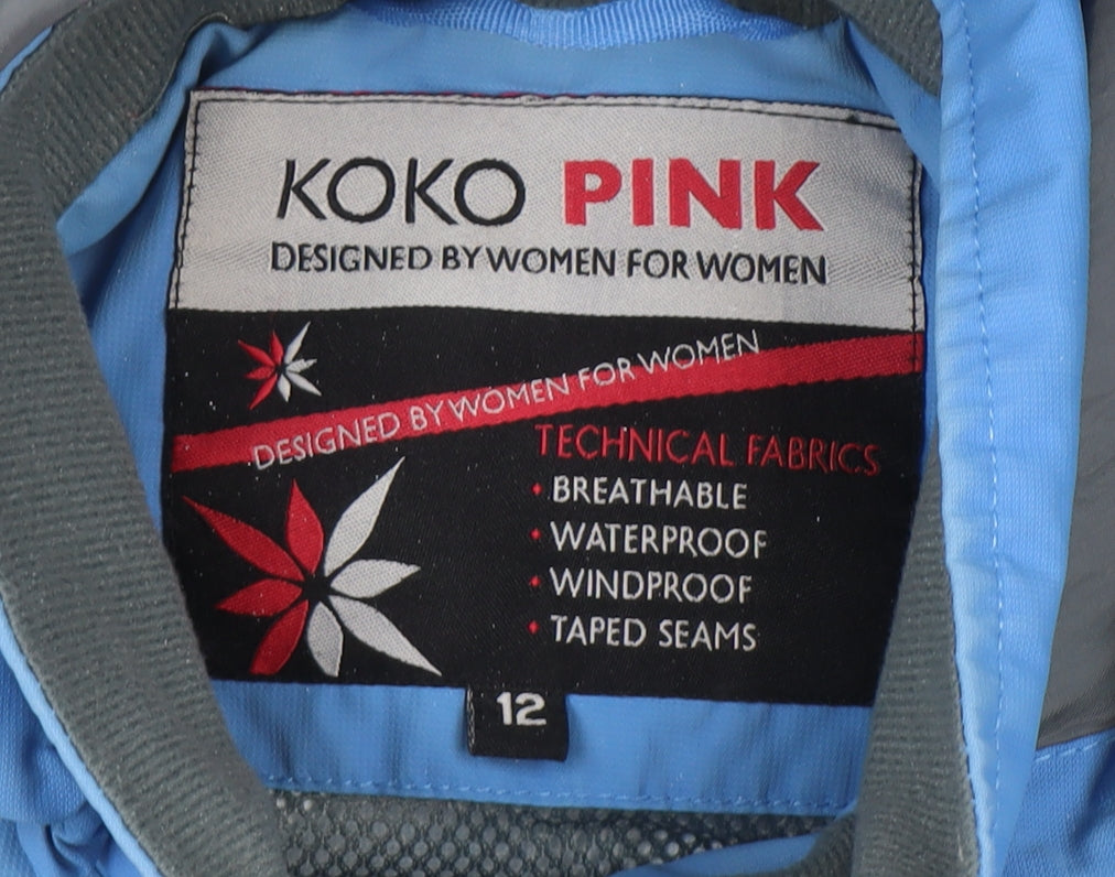 Koko Pink Women’s Blue Hooded Waterproof Windproof Parka Jacket Size 12