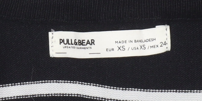 Pull&Bear Womens Black Striped Cropped Knit T-Shirt XS