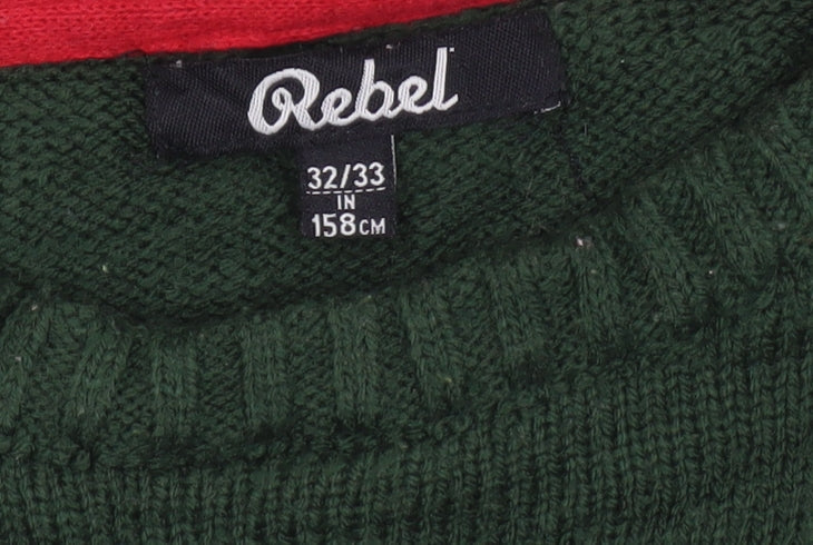 Rebel Boys Green Christmas Reindeer Pullover Jumper Size 158cm