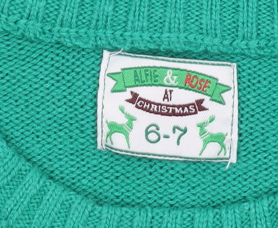 Alfie & Rose Boys Green Christmas Santa Jumper 6-7 Years Acrylic Knit