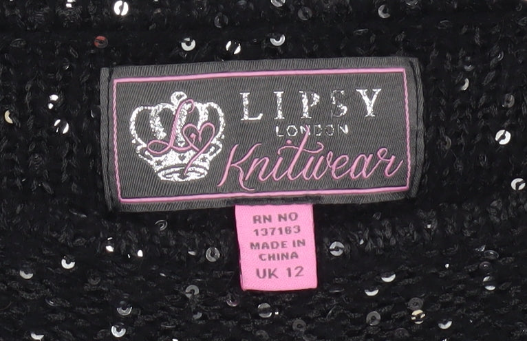 Lipsy Women’s Black Sequin Knit Pullover Jumper UK 12