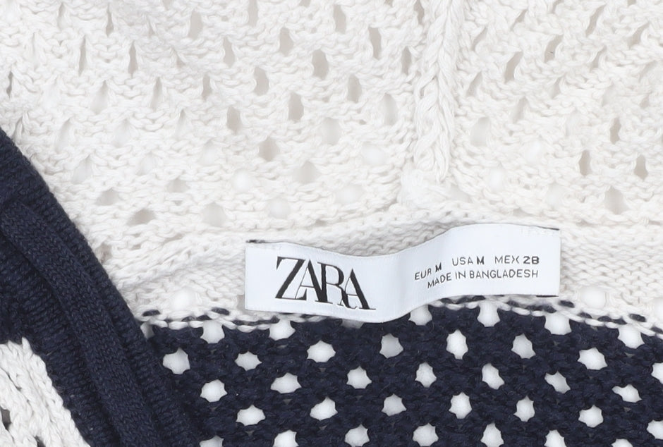 Zara Women’s Multicoloured Striped Open-Knit Hooded Pullover Jumper Size 12