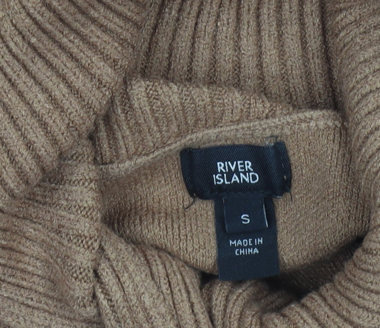 River Island Women Beige Asymmetrical Cape Jumper Small Viscose Blend