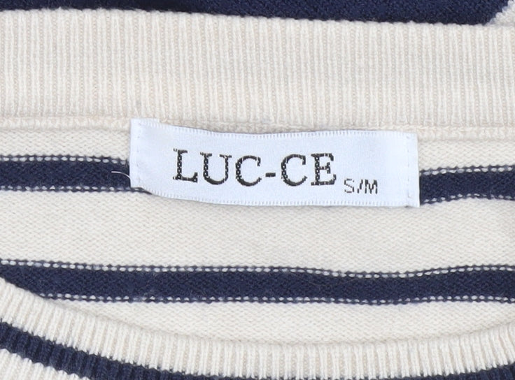 LUC-CE Women's Blue Striped Crew Neck Knit Jumper S