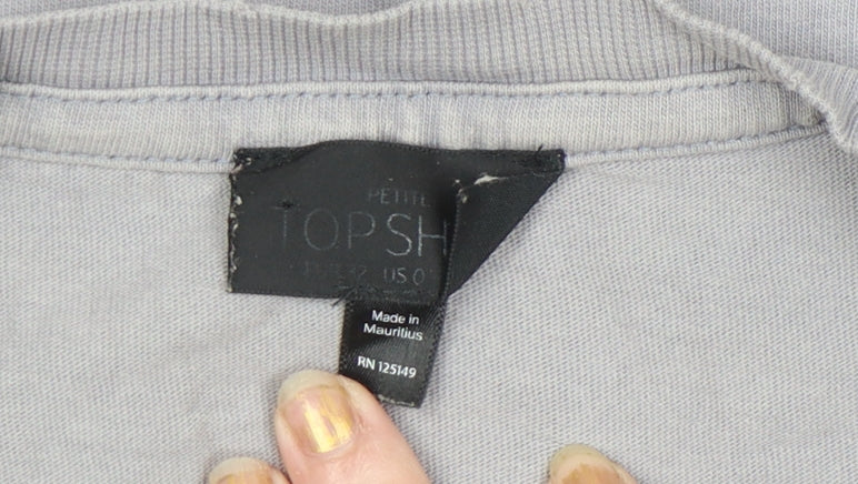 Topshop Petite Women's Grey Embroidered T-Shirt XS
