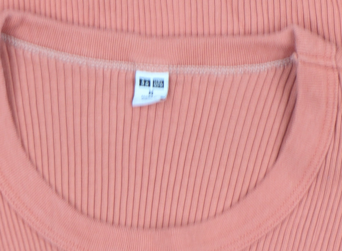 Zara Women Orange Ribbed Short Sleeve Slim Fit T-Shirt Size S