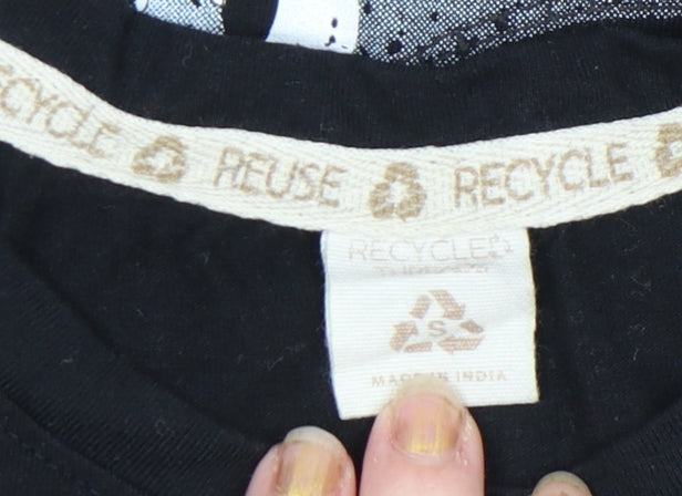 Recycle Women's Black Graphic Cotton T-Shirt Size S