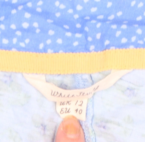 White Stuff Women's Blue Floral Cotton 3/4 Sleeve T-Shirt UK 12