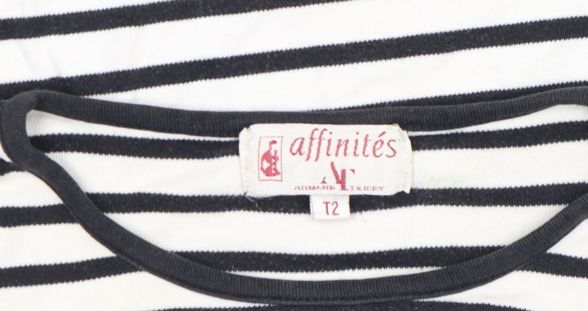 Armand Thiery Womens Black White Striped Cotton Long Sleeve Top M