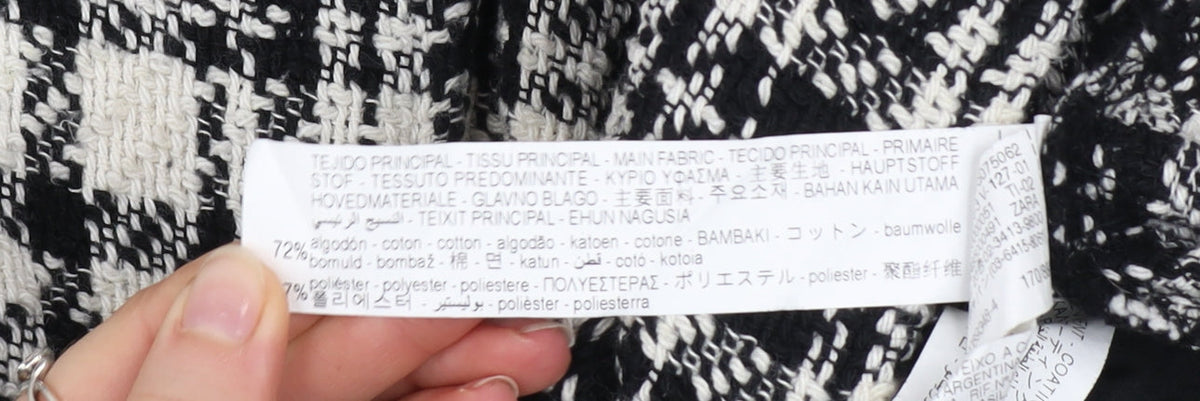 Zara Women Black Check Tweed Long Overcoat Size M
