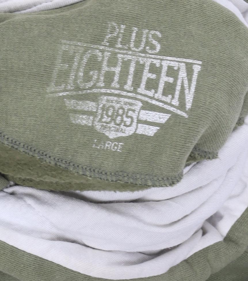 Plus Eighteen Men's Green Pullover Hoodie L Graphic Print Cotton Blend