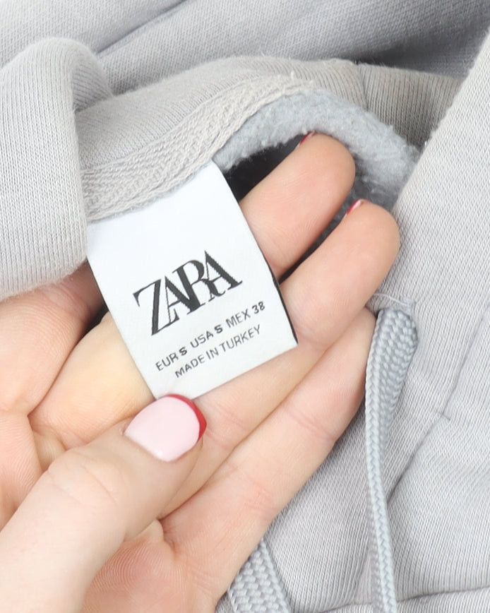 ZARA Women Grey Pullover Hoodie Size S Soft Fleece Lined Casual