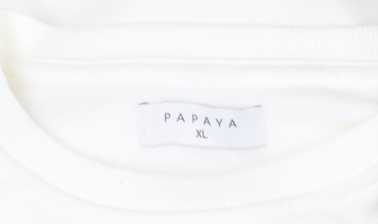 Papaya Women White Downtown Los Angeles Print Sweatshirt XL