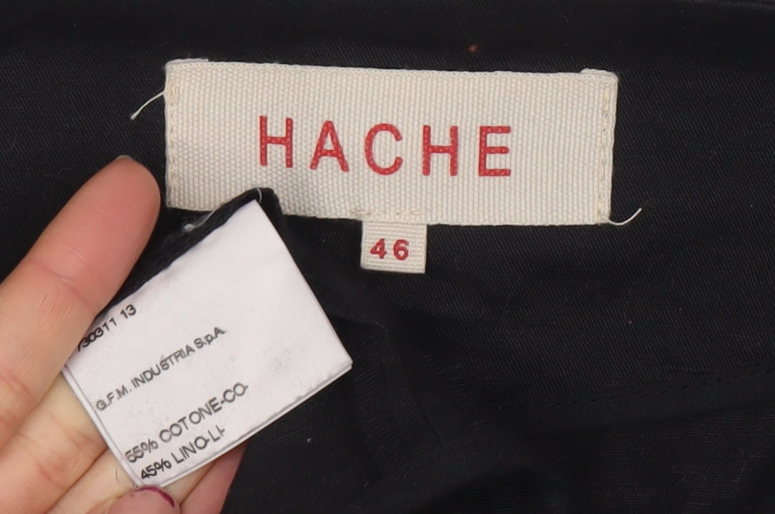 Hache Womens Black Linen Cotton Blazer Size 14 Relaxed Fit
