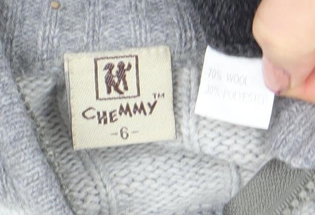 Chevignon Boys Grey Wool Full Zip Roll Neck Jumper Size 6