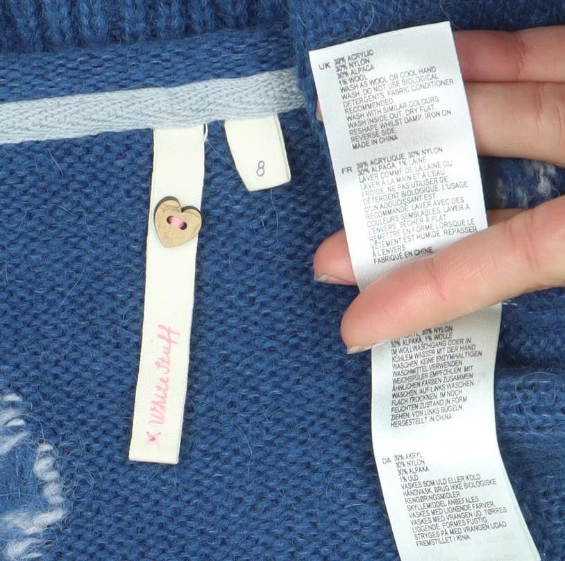 White Stuff Womens Blue Heart Wool Blend Pullover Jumper Size 8