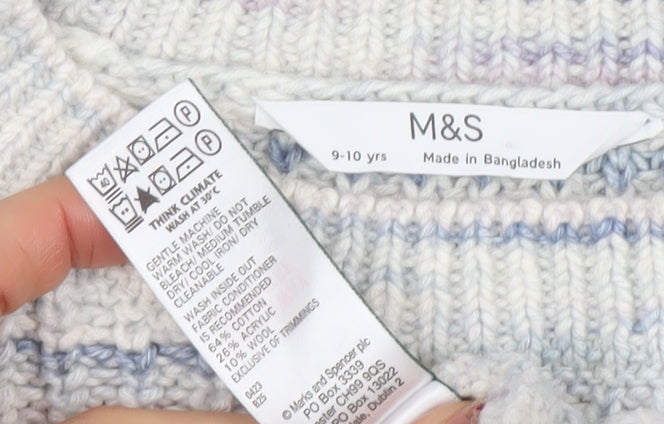 Marks & Spencer Girls Multicoloured Knit Pullover Jumper 9-10 Years