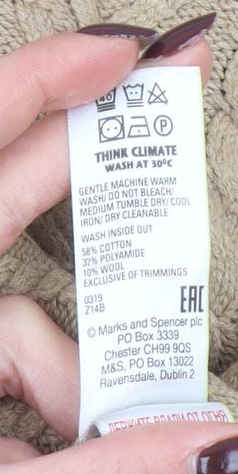Marks & Spencer Womens Beige Cable-Knit Roll Neck Jumper L