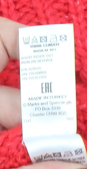 Marks & Spencer Women Red Chunky Knit High Neck Jumper Size 20