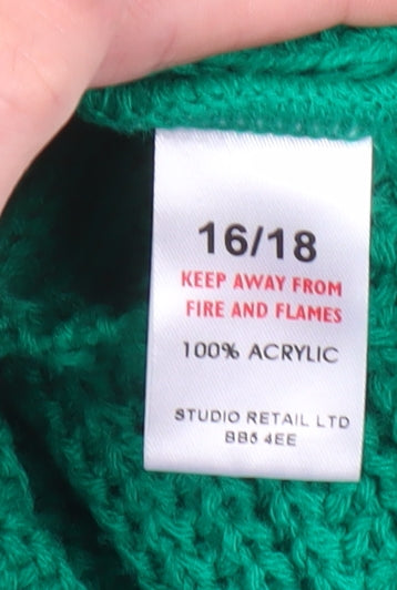 Studio Women's Green Chunky Knit V-Neck Cardigan Size 16/18