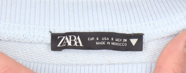 ZARA Women Blue Cropped Pullover Sweatshirt London Logo Size S