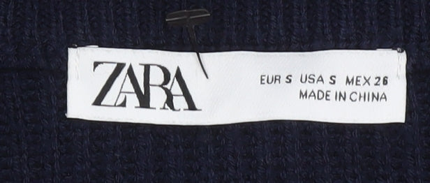 ZARA Women's Blue Knit Crew Neck Pullover Jumper Size S