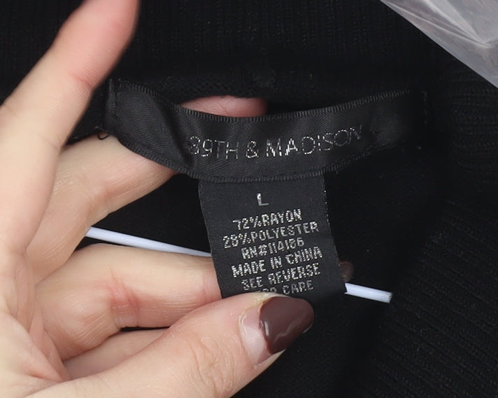 39th & Madison Women's Black L Open Knit Long Sleeve Cardigan