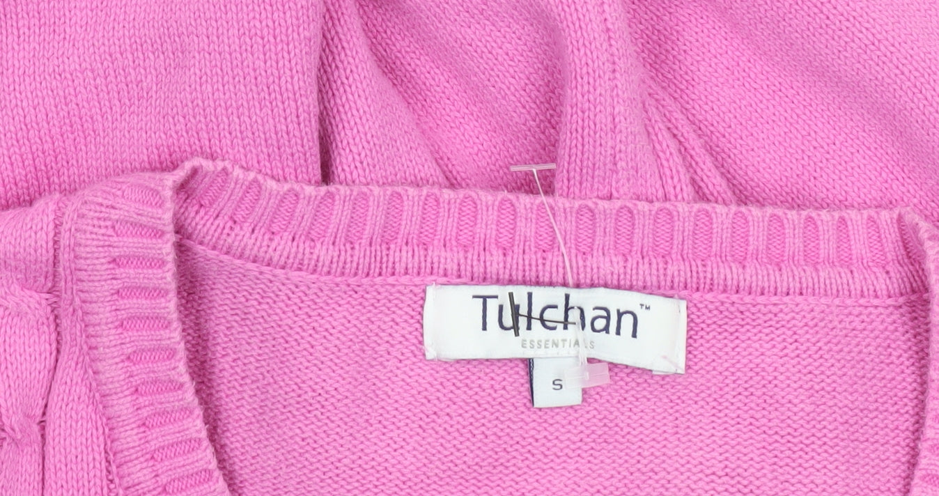Tulchan Women's Pink V-Neck Cotton Cable Knit Jumper Size S