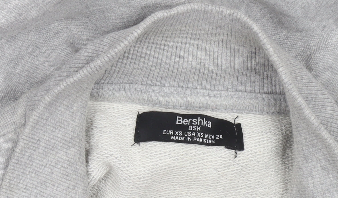 Bershka Women Grey Rainbow Stripe 1/4 Zip Sweatshirt XS
