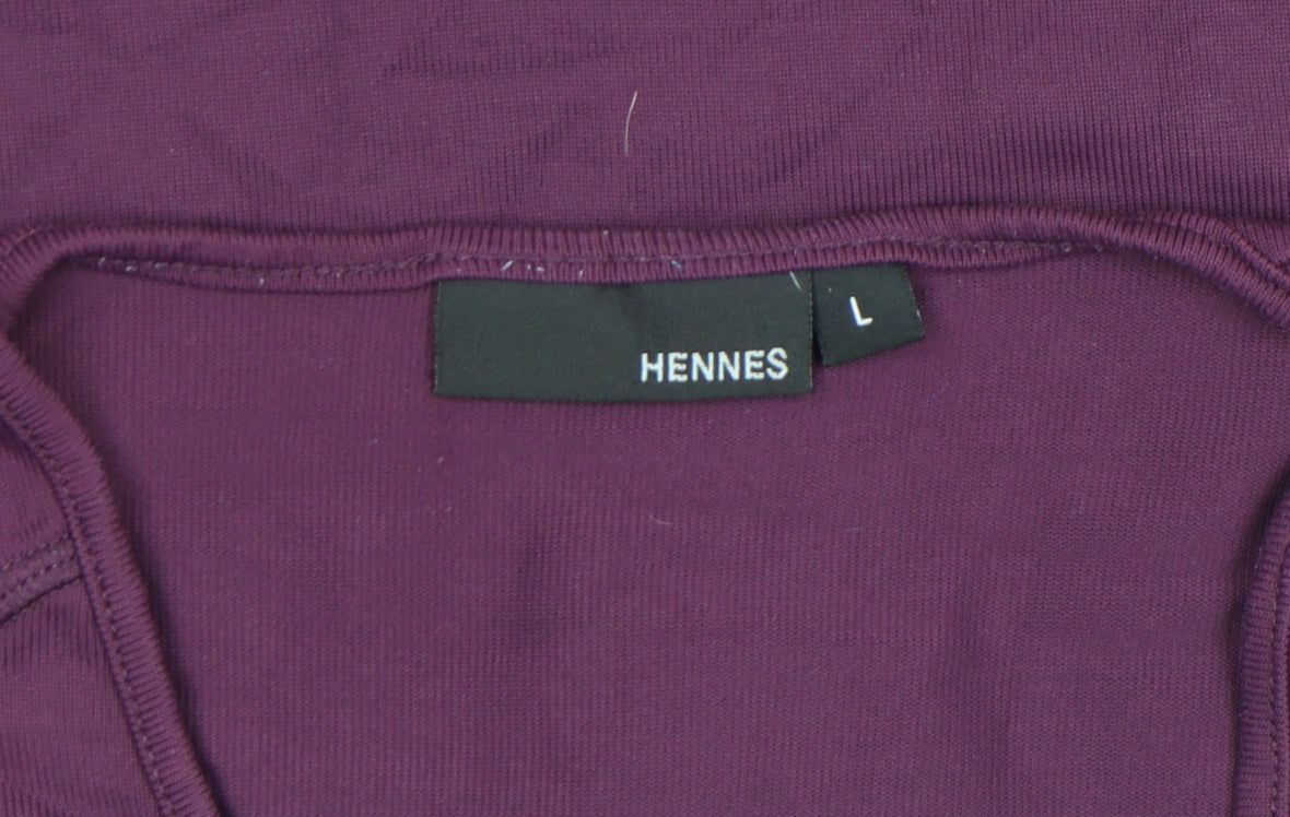 Hennes Women's Purple V-Neck Short Sleeve Stretch T-Shirt Size L