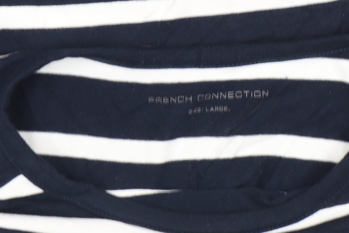French Connection Women's Blue Striped Long Sleeve Cotton T-Shirt Size L