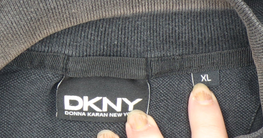 DKNY Men's Black Cotton Regular Fit Short Sleeve Polo Shirt XL