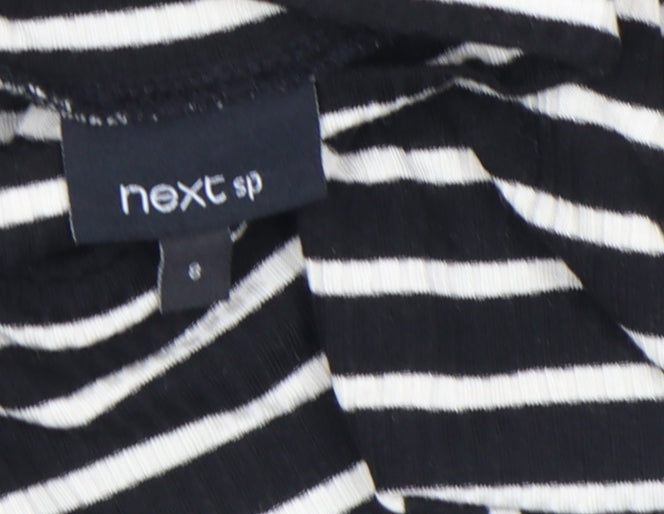 Next Women Black White Striped Roll Neck Long Sleeve Cotton Top Size 8